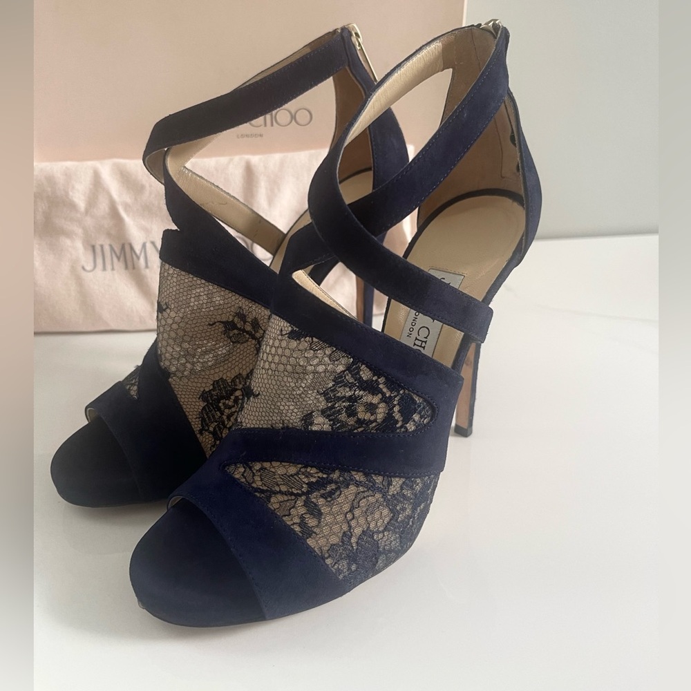 AUTHENTIC JIMMY CHOO ITALIAN LACE HEELS - Picture 7 of 16